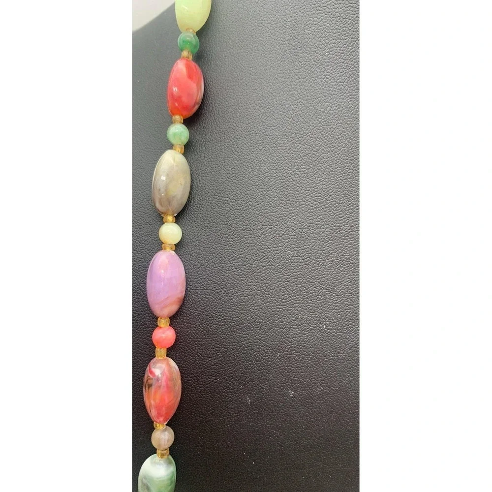 Vintage Multicolor Lucite Swirl‎ Beaded Necklace Over The Head 36